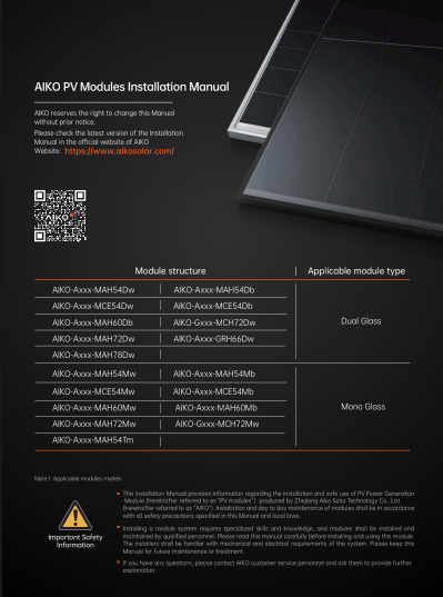 Manual Huong Dan Lap Dat Tam Pin Nang Luong Mat Troi AIKO Solar 25