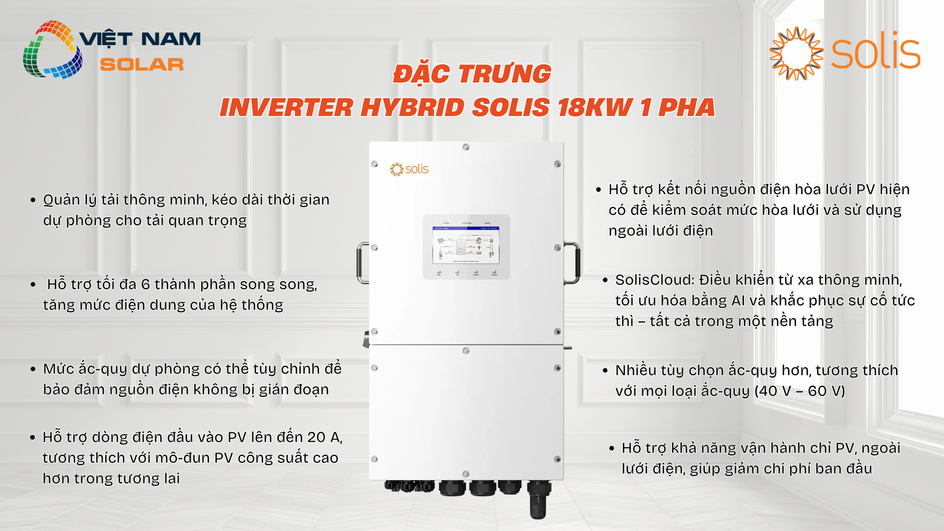 S6-EH1P18K03-NV-YD-L - Inverter Hybrid Solis 18KW 1 Pha (Áp Thấp) 1 Dac trung