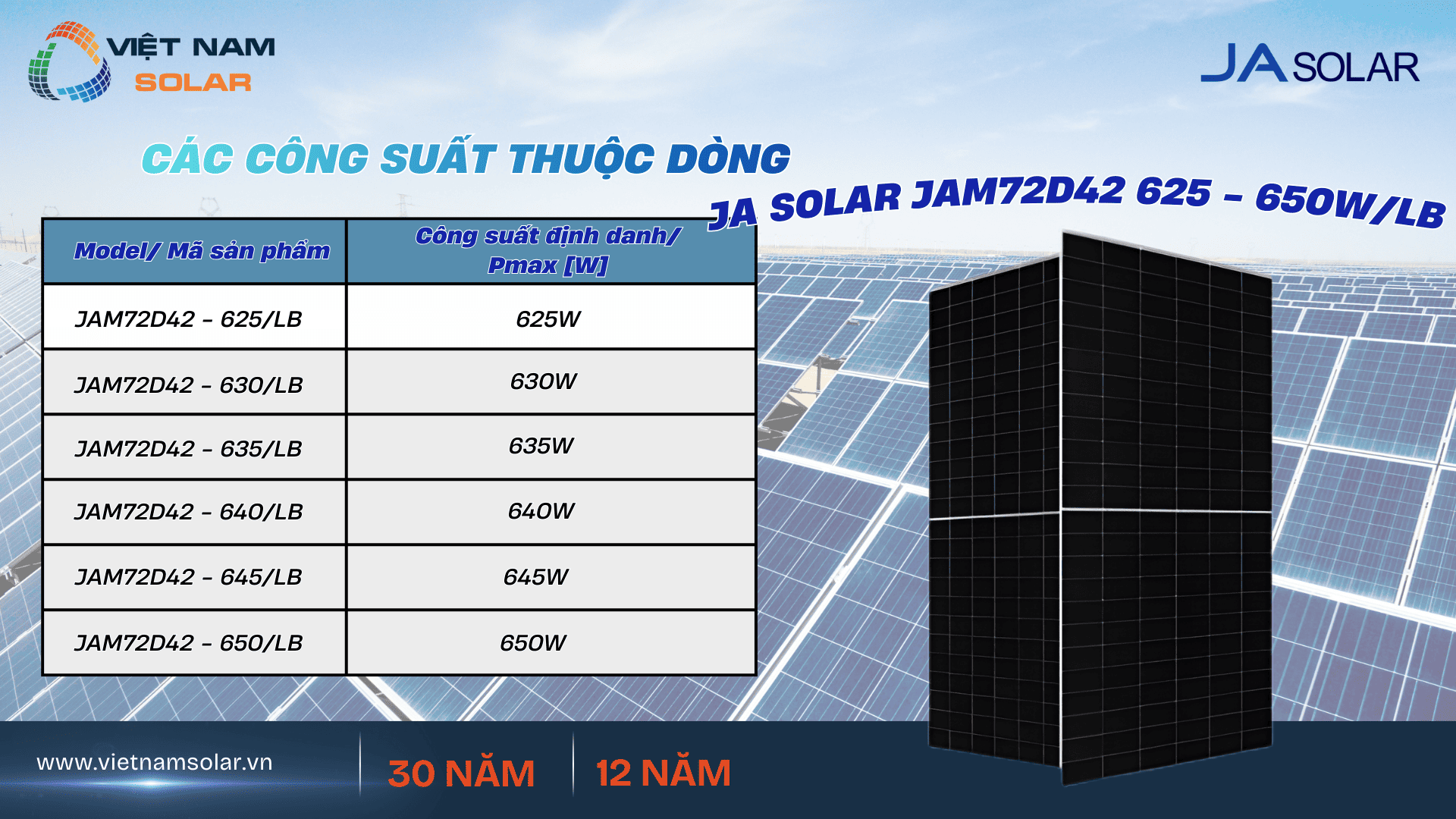 Tấm Pin Năng Lượng Mặt Trời JA Solar 650Wp - Deep Blue 4.0 Pro 1 JA Solar JAM72D42 650 1
