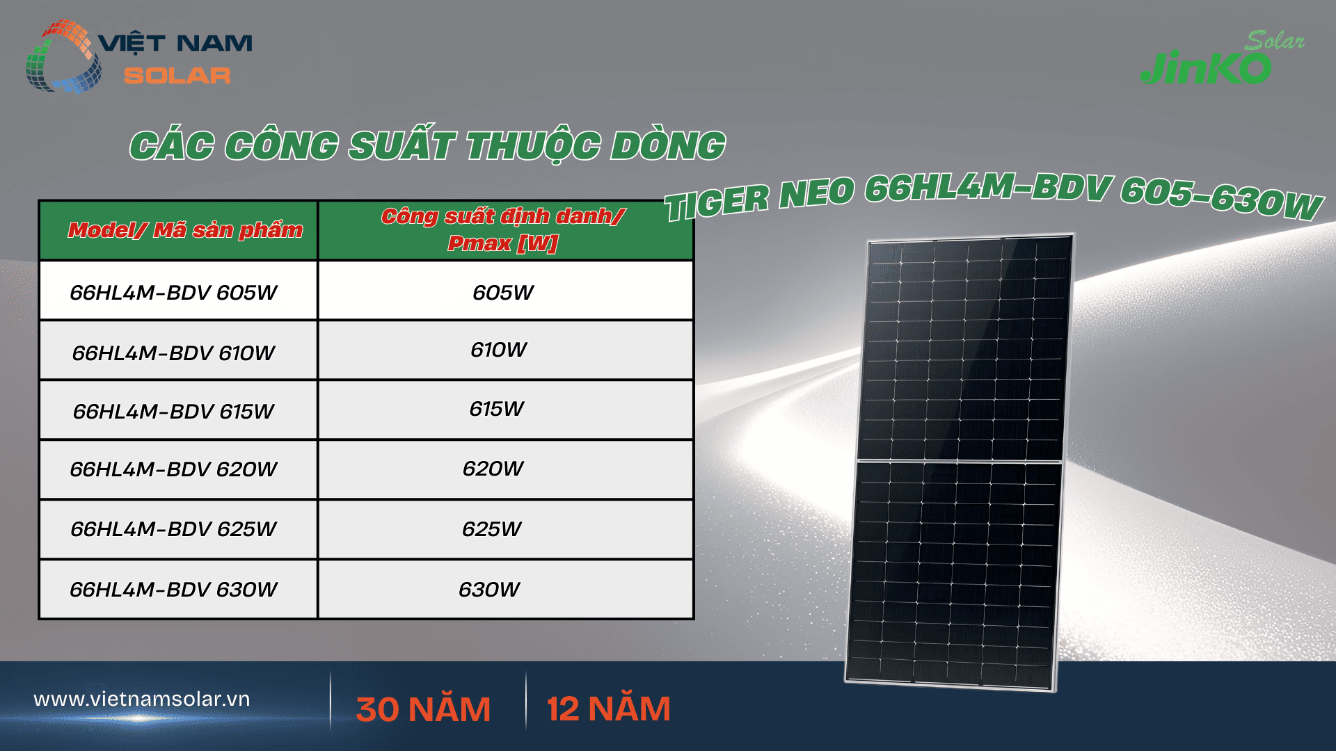 Tấm Pin Năng Lượng Mặt Trời Jinko Solar 630Wp - Tiger Neo 3.0 1 TIGER NEO 66HL4M BDV 605 630w 1
