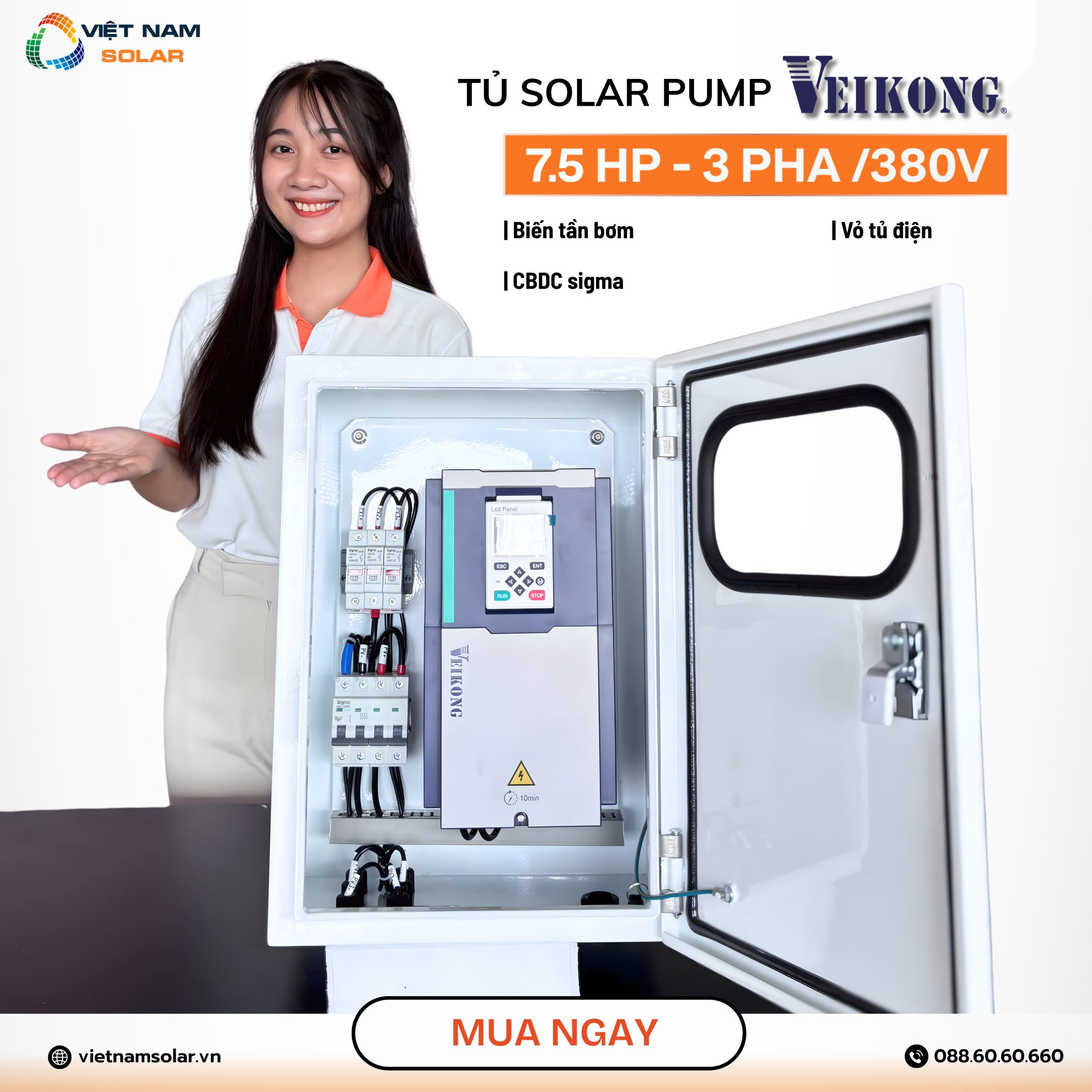 Combo Bơm Nước Năng Lượng Mặt Trời Cho Máy Bơm Công Suất 7,5HP - 5,6kW 4 bien tan bom 7.5 hp 2 1 scaled