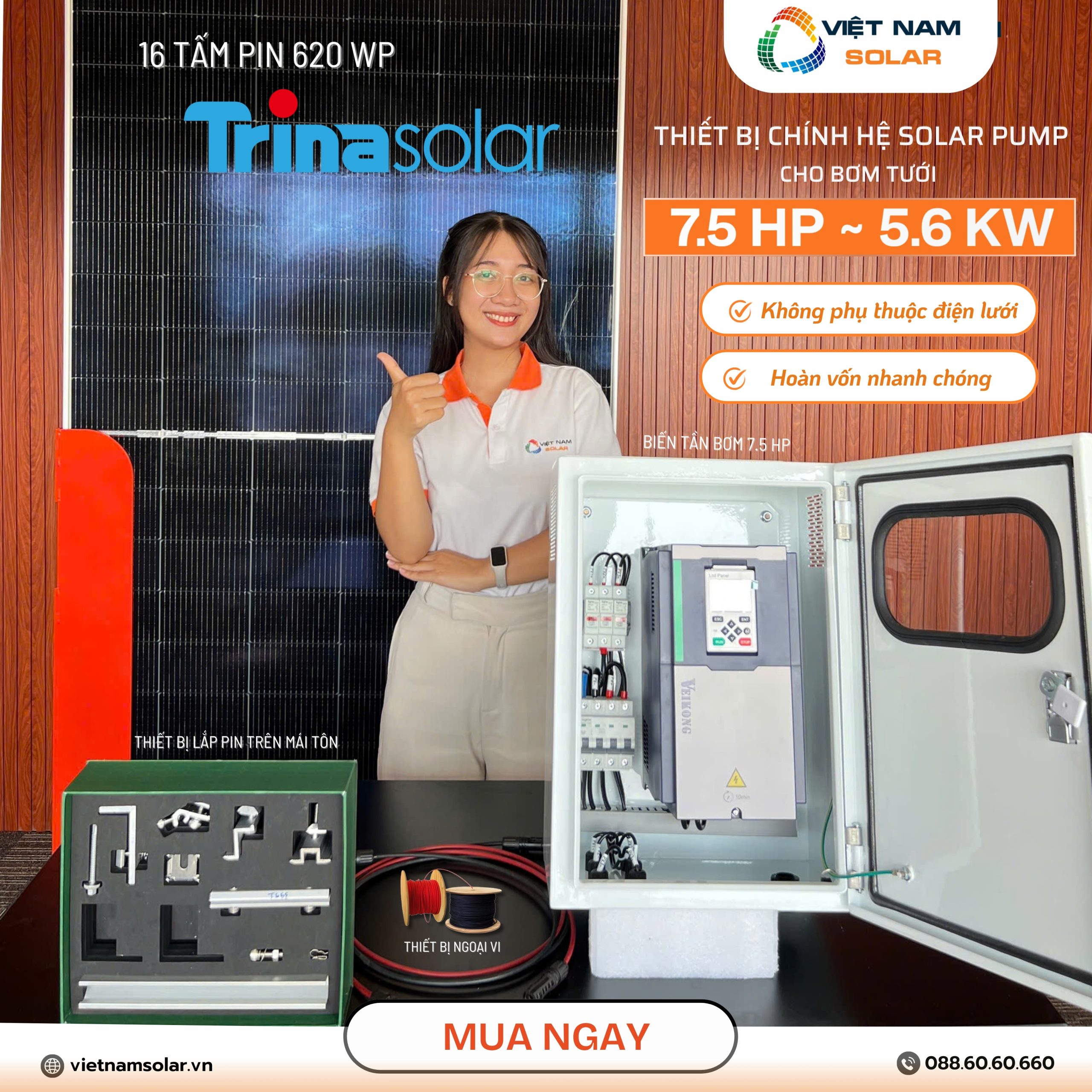 Combo Bơm Nước Năng Lượng Mặt Trời Cho Máy Bơm Công Suất 7,5HP - 5,6kW 1 bien tan bom 7.5hp scaled
