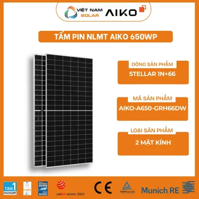 Tấm Pin NLMT Aiko 650WP - AIKO-A650-GRH66Dw - STELLAR 1N+66
