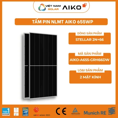 AIKO-A655-GRH66Dw - Tấm Pin NLMT Aiko 655WP - Stellar 2N+66